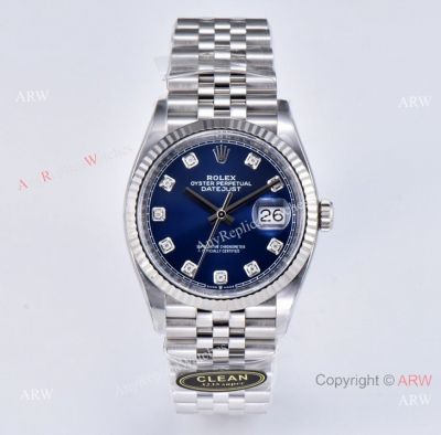 Clean Factory 1:1 Copy Rolex Datejust I 36mm 3235 Watch 904l Steel Blue Diamonds